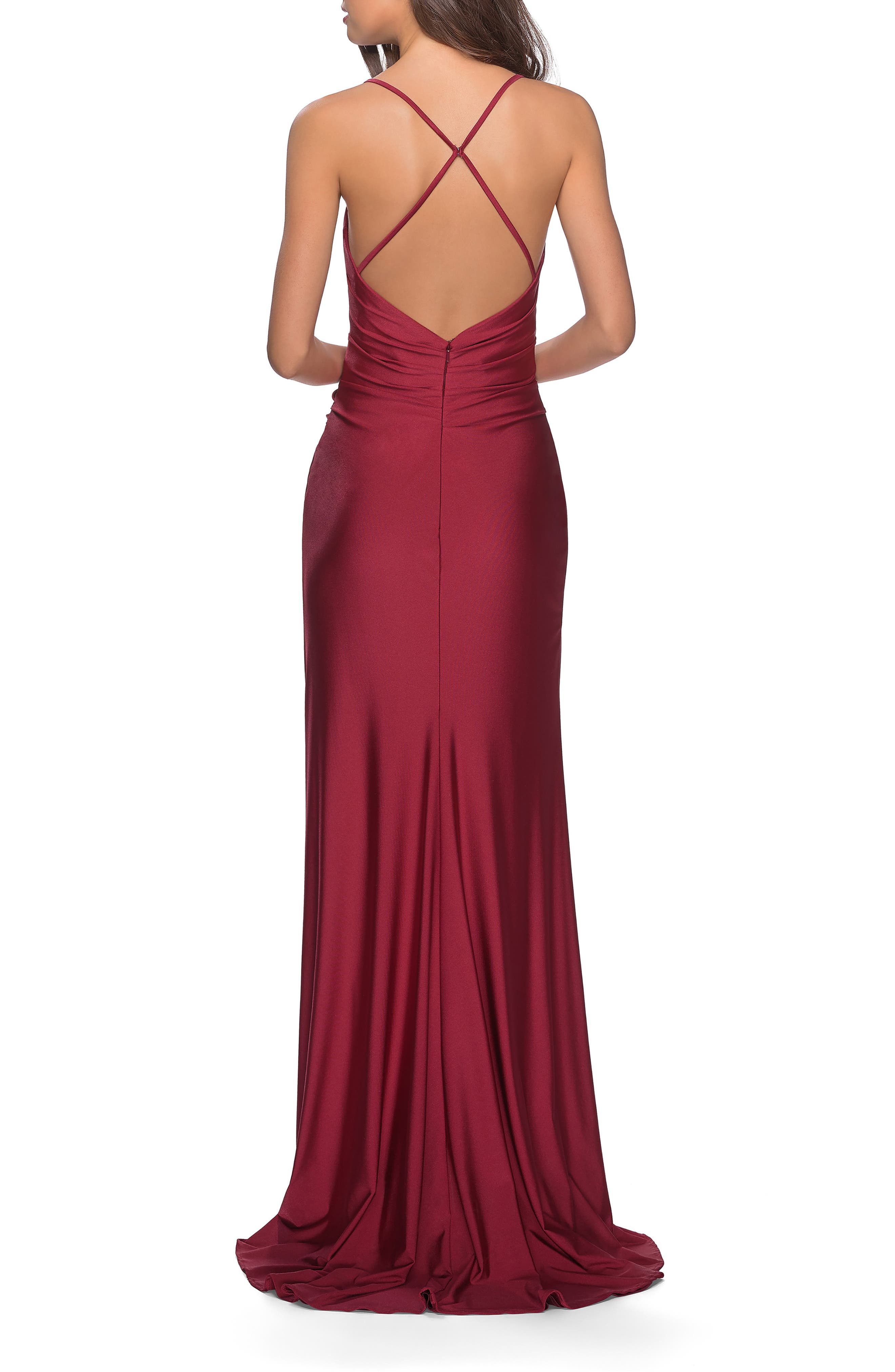 LA FEMME - Cross online Back Satin Jersey Trumpet Gown