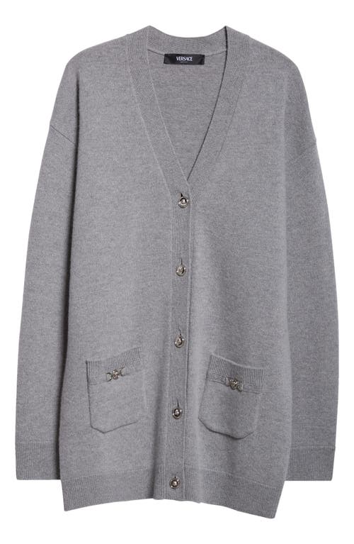 Shop Versace Medusa Detail Wool & Cashmere Cardigan In Concrete Melange