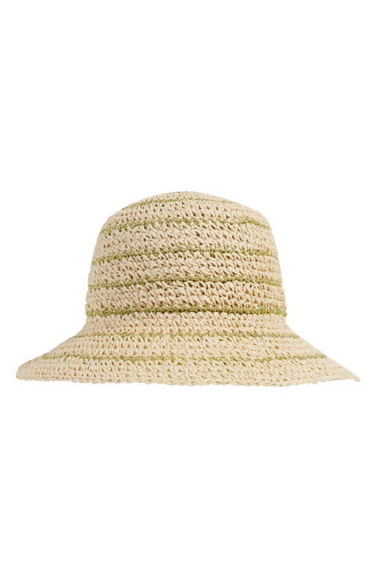 Bruno Magli Stripe Crochet Bucket Hat In Natural/ Dk. Natural