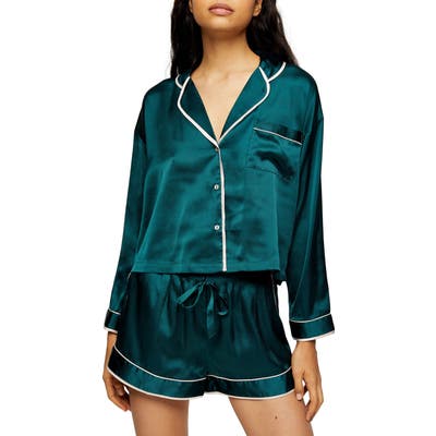 Topshop Courtney Satin Short Pajamas, Green