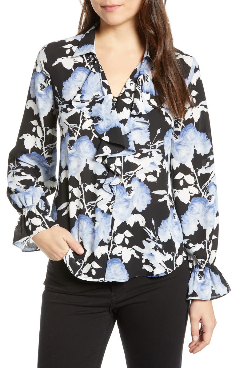 Karl Lagerfeld Paris Print Ruffle Front Blouse | Nordstrom