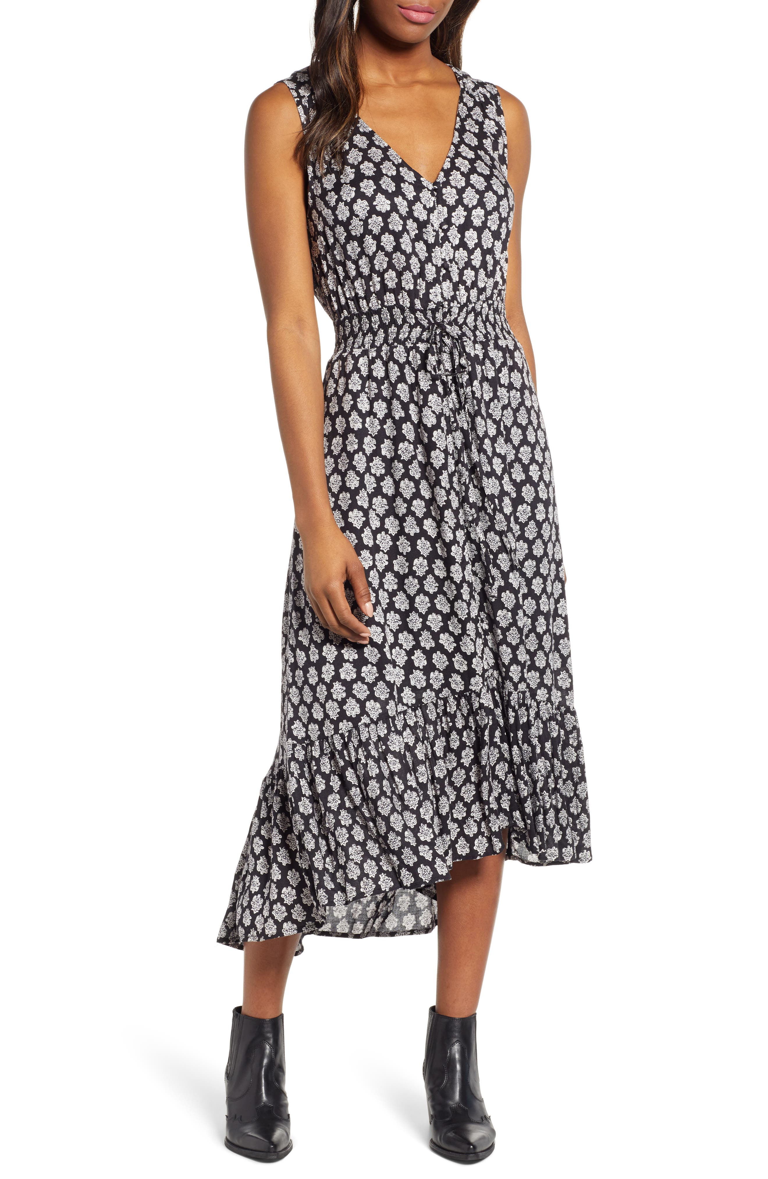 Lucky Brand Felice Print Midi Dress, Black