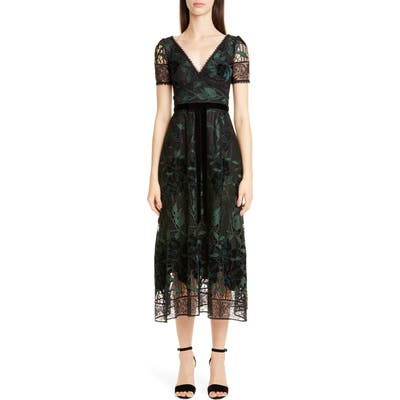 Marchesa Notte Floral Embroidered Lace Dress, Black