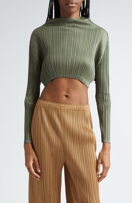 Pleats Please Issey Miyake Monthly Colors January Pleated Crop Top Steel Green at Nordstrom,