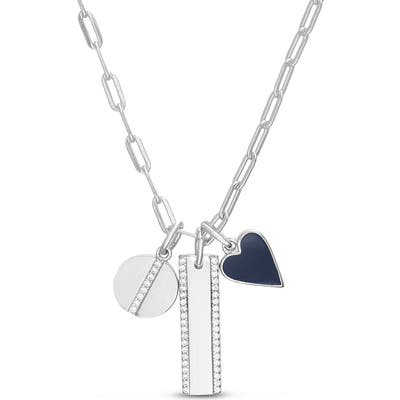 Lesa Michele Cubic Zirconia & Enamel Heart Pendant Necklace