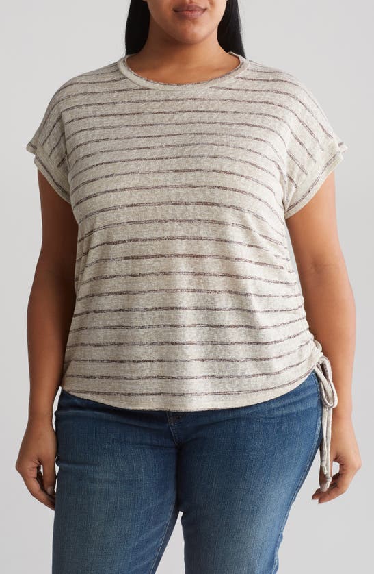 Caslon Ruched T-shirt In Beige Oatmeal- Taupe Stripe