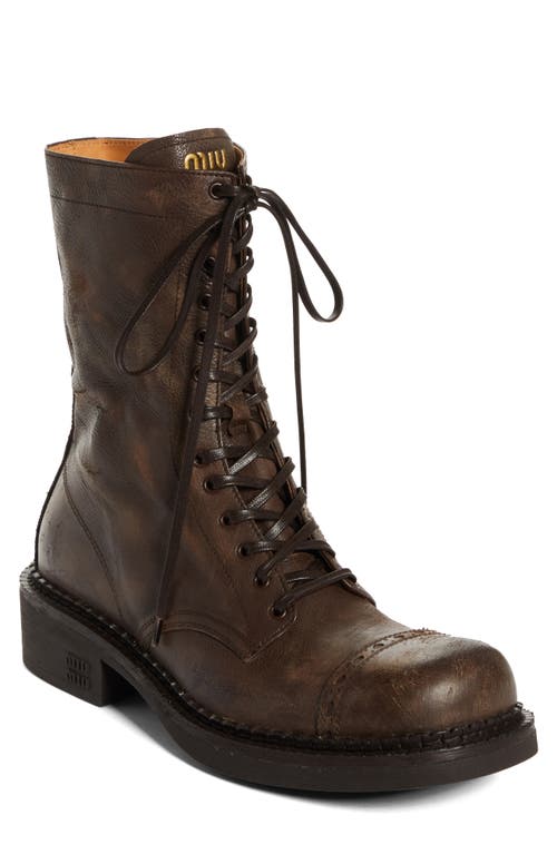 Shop Miu Miu Cap Toe Combat Boot In Cacao