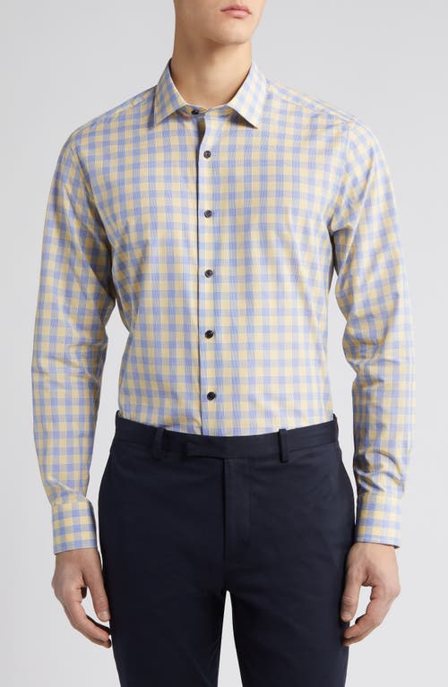 Microdobby Glen Plaid Button-Up Shirt in Flax