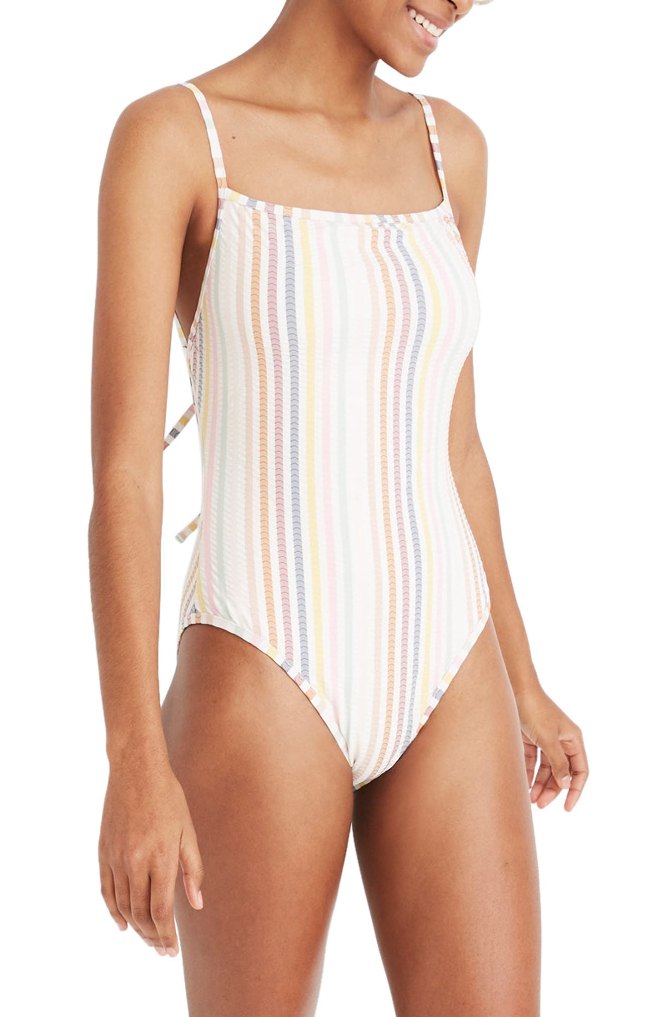 Madewell Seersucker Stripe Straight One-Piece Swimsuit, White