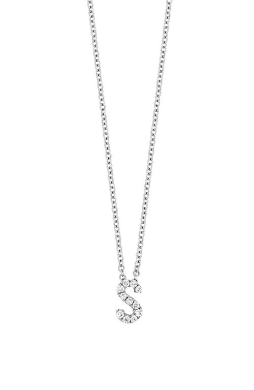 18k Gold Pavé Diamond Initial Pendant Necklace in White Gold - S