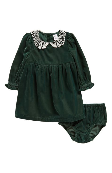 Matching Family Moments Lace Collar Long Sleeve Velvet Dress & Bloomers Set (Baby)