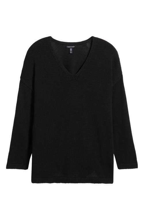 Shop Eileen Fisher Organic Cotton V-neck Sweater In Black