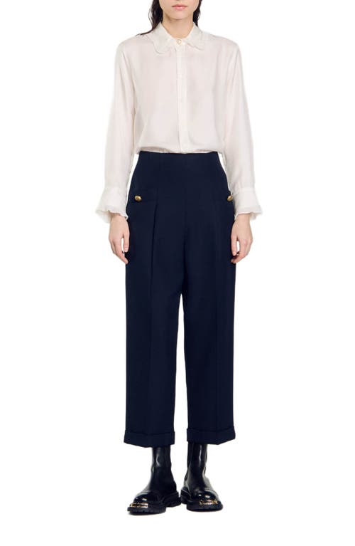 Sandro Womens Wide-leg High-rise Wool-blend Suit Trousers Bleus In Navy Blue