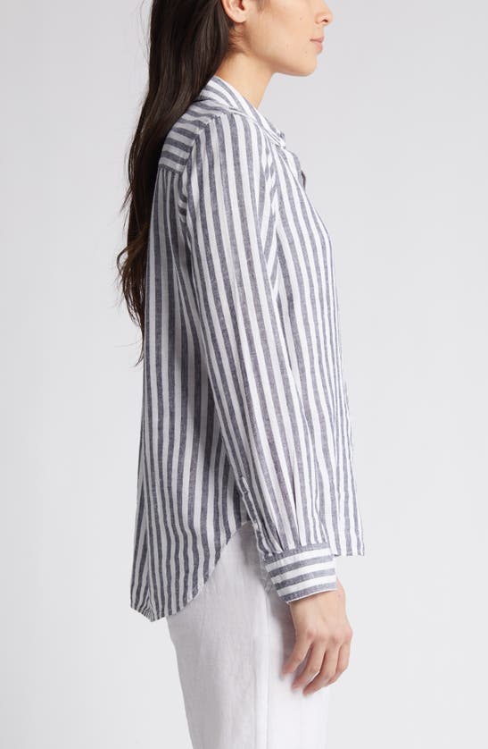 Shop Caslon (r) Linen Blend Button-up Shirt In Navy Blazer Katie Stripe