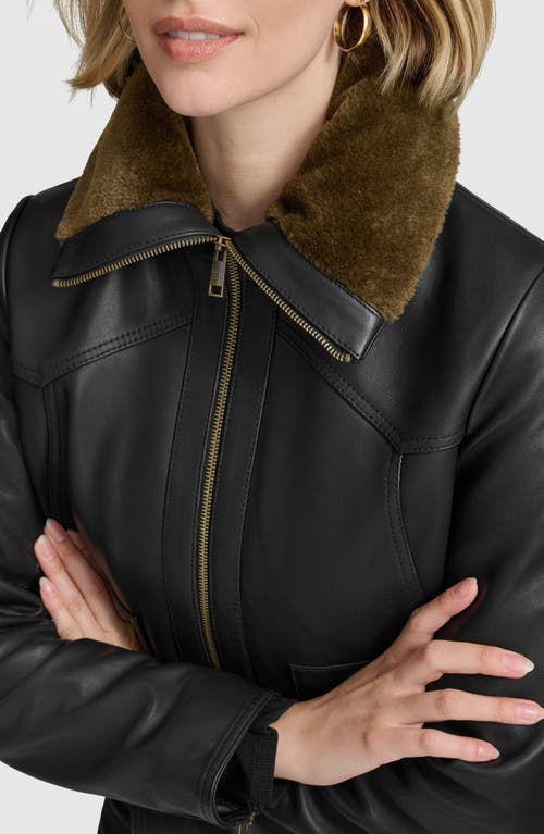 Andrew Marc Evie Leather Jacket With Faux Fur Collar In Black