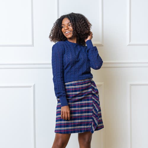Hope & Henry Organic Pointelle Sweater In Navy Leaf Pointelle