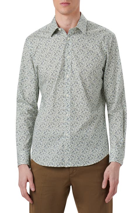 Slim Fit Dark Green Floral Print Shirt With Florence Collar