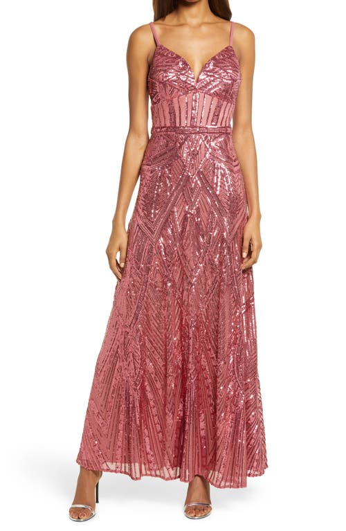 Morgan & Co. Sequin Sweetheart Neck Gown in Desert Rose at Nordstrom, Size 11