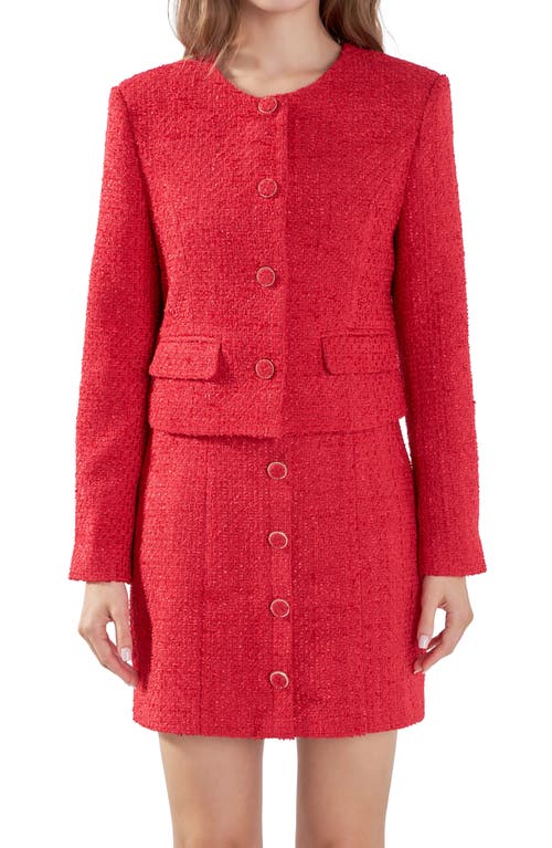 Shop Endless Rose Tweed Crop Jacket In Red