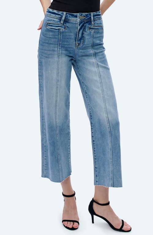 Shop Bayeas Seamed High Waist Raw Hem Crop Wide Leg Jeans In Ice Blue