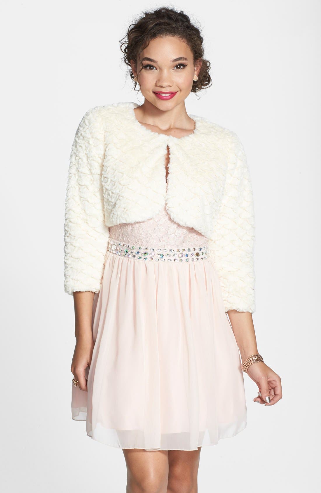 Speechless Crop Faux Fur Shrug (Juniors) Nordstrom