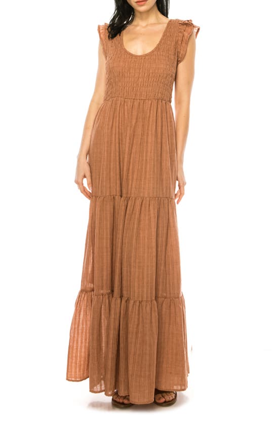 A Collective Story Shadow Stripe Tiered Maxi Dress In Brown