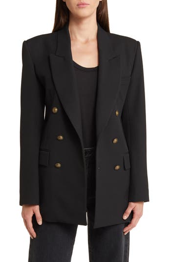 Frame Womens Black Double-breasted Slim-fit Woven Blazer In Black