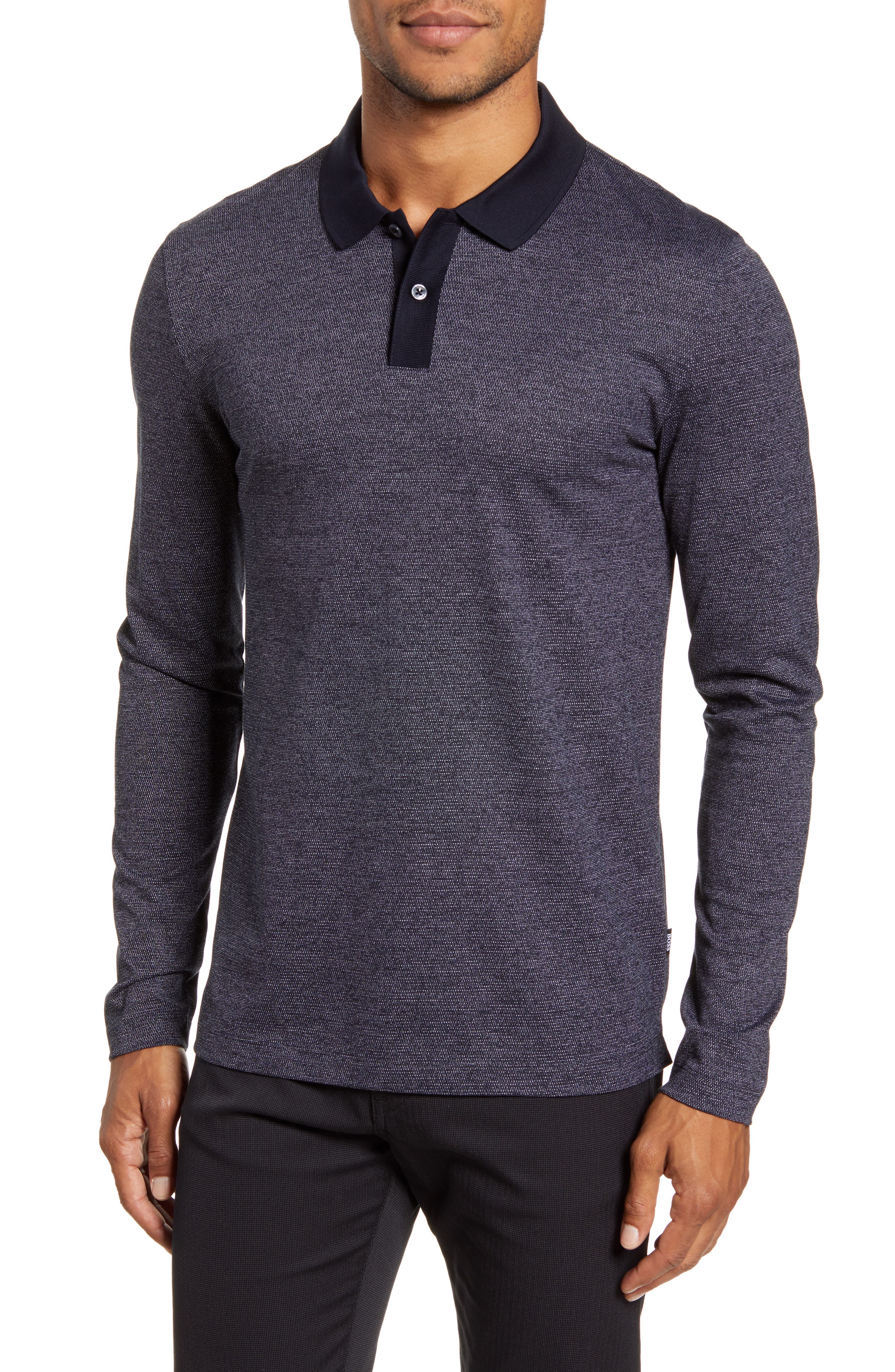 hugo boss navy long sleeve polo