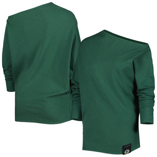 Women's KIYA TOMLIN Green Green Bay Packers Twisted Tri-Blend Asymmetrical 3/4-Dolman Sleeve Sweatshirt