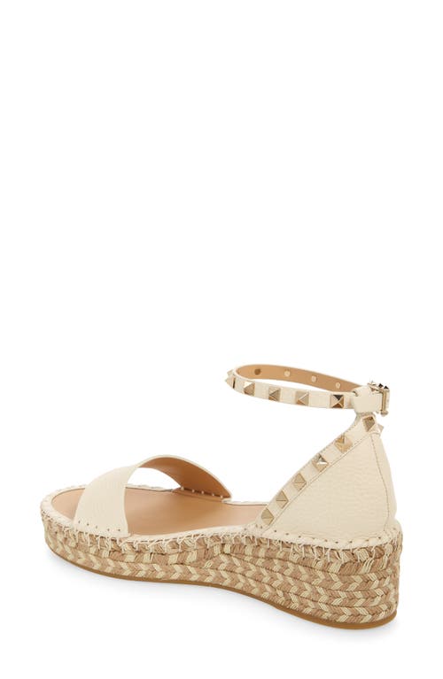 Shop Valentino Garavani Rockstud Espadrille Platform Wedge Sandal In Light Ivory/naturale