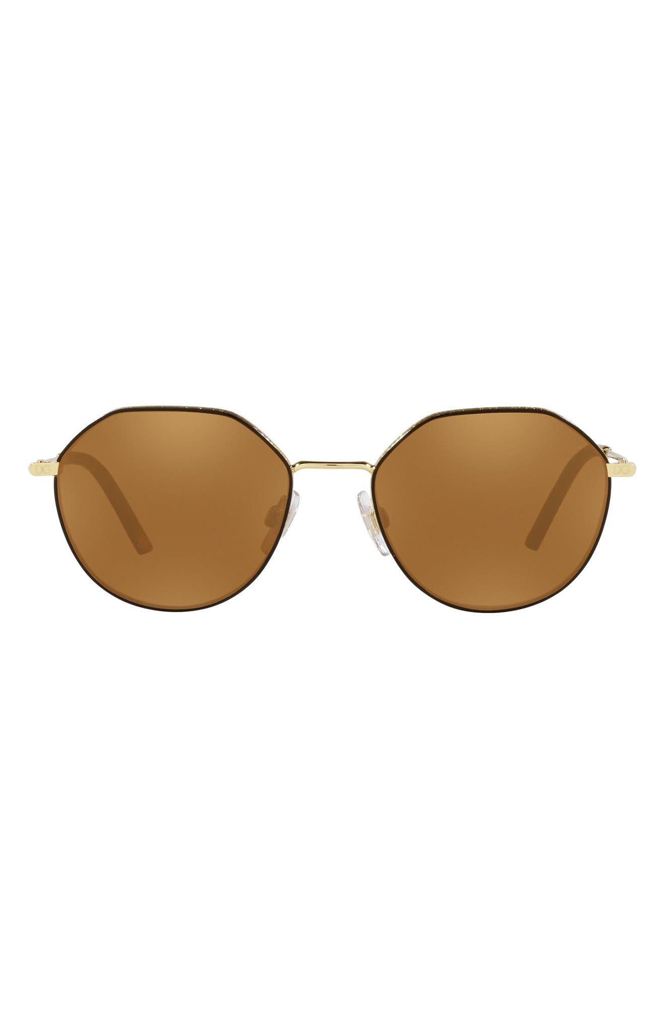 Dolce & Gabbana Phantos 54mm Round Sunglasses in Gold Brown/Brown Mirror Gold at Nordstrom