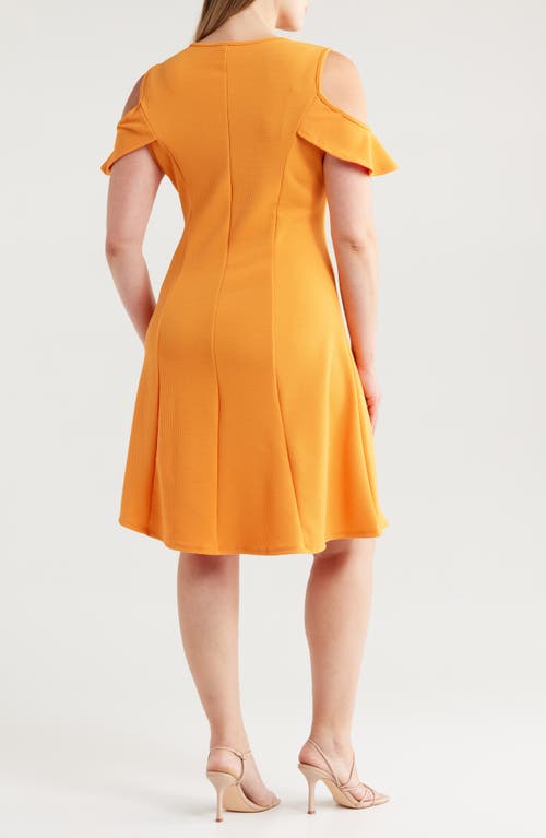 24seven Comfort Apparel Ruffle Cold Shoulder A-line Dress In Peach