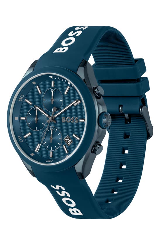 Shop Hugo Boss Velocity Chronograph Silicone Strap Watch, 44mm In Blue