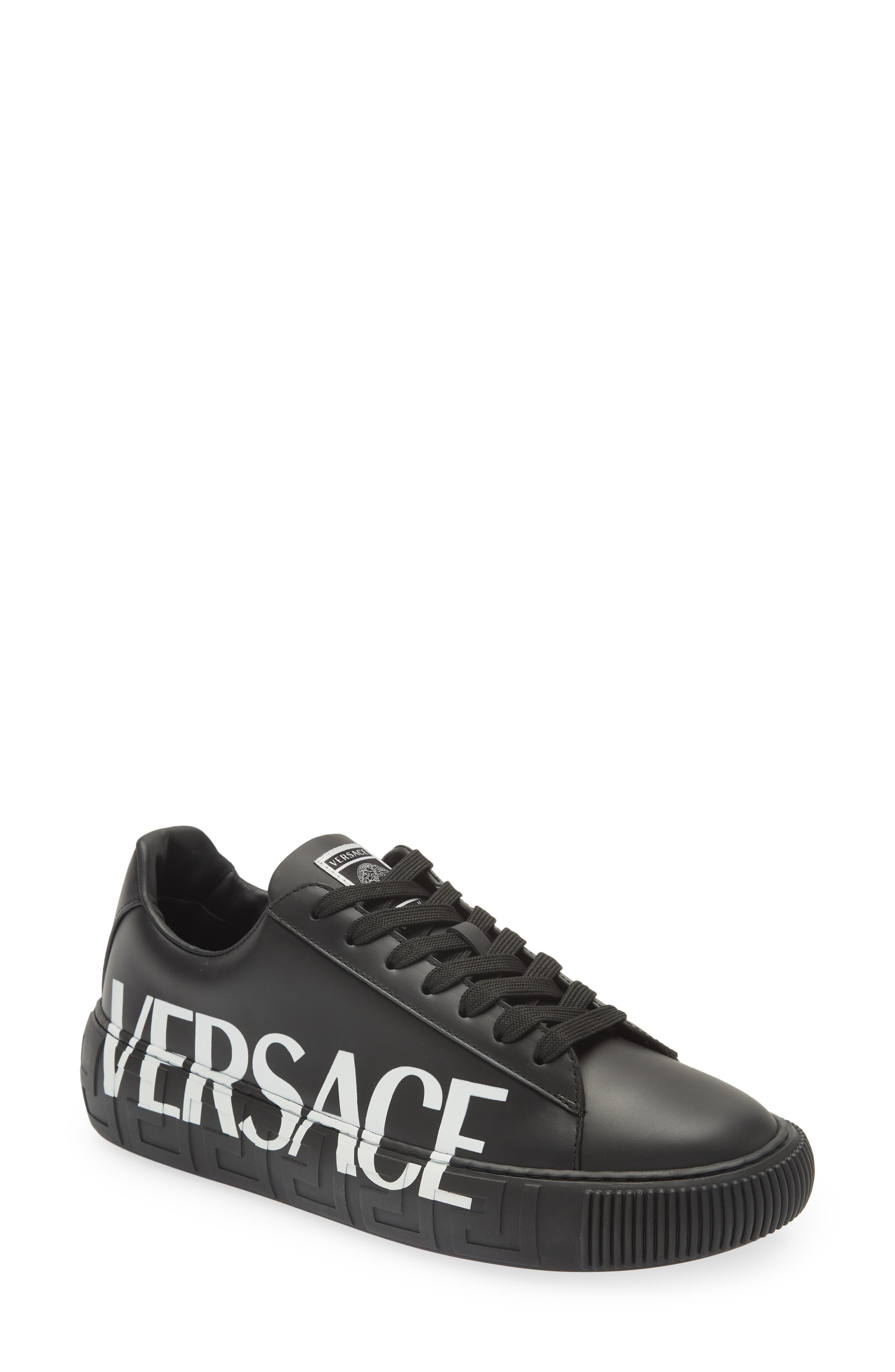 VERSACE Greca Logo Low Top Sneaker in Black White