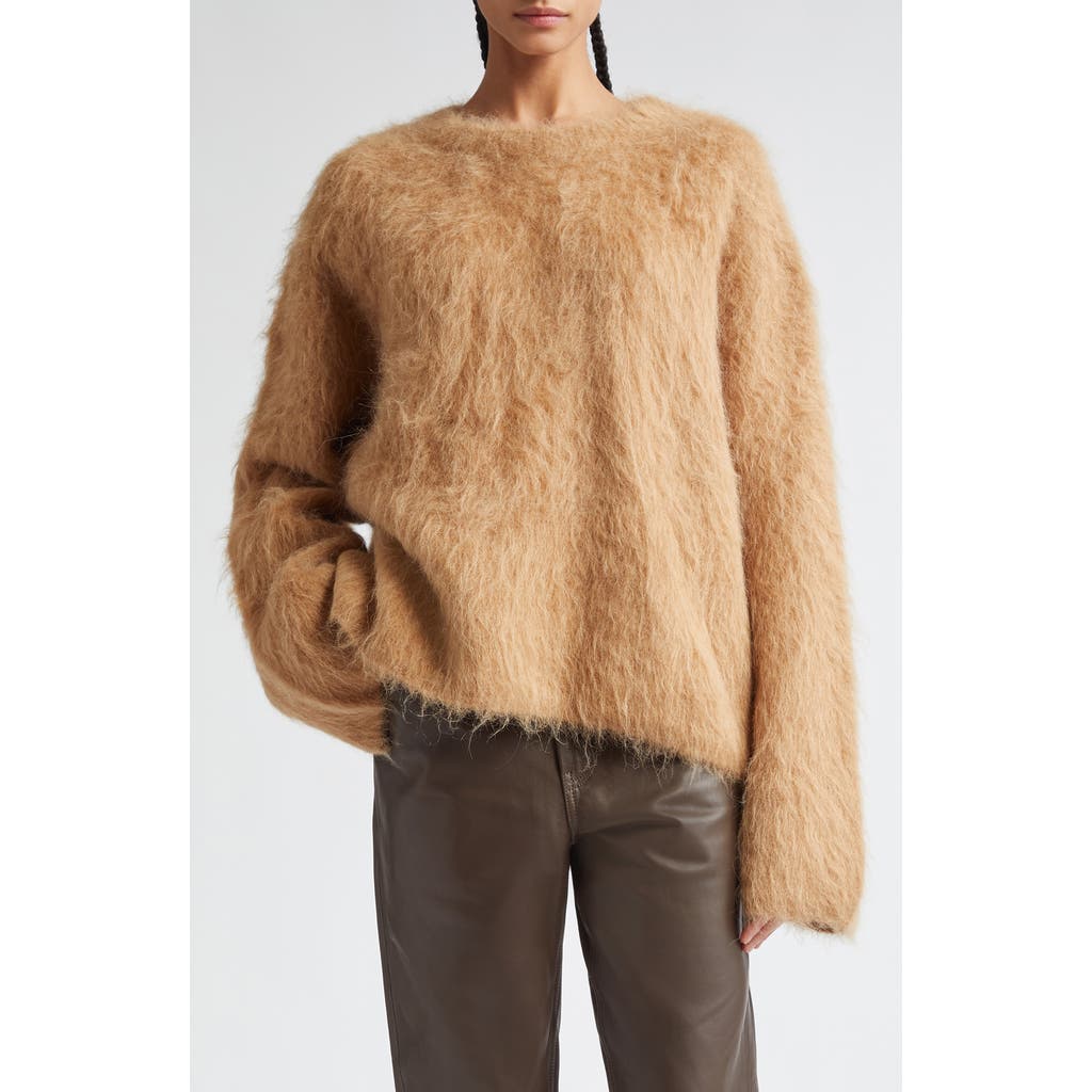 Totême Toteme Boxy Alpaca Blend Crewneck Sweater In Camel Melange