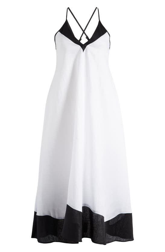 Shop Reiss Stevie Colorblock Linen Cover-up Dress In Navy/ White