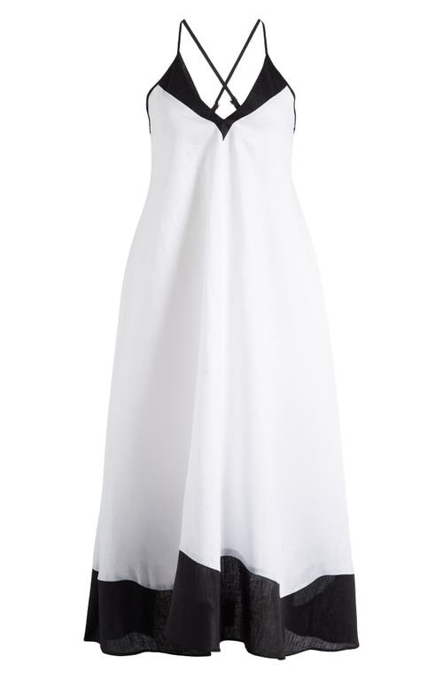 Shop Reiss Stevie Colorblock Linen Cross Back Midi Dress In Navy/white