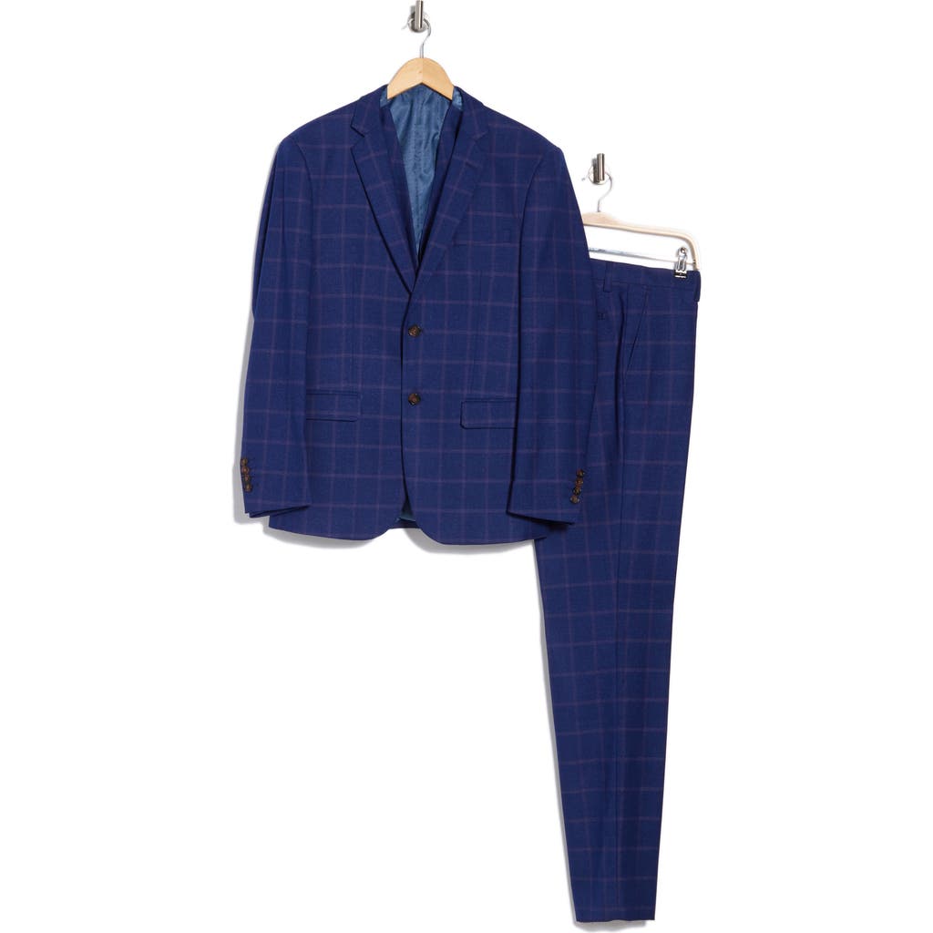 Gino Vitale Slim Fit 3-piece Plaid Suit In Indigo
