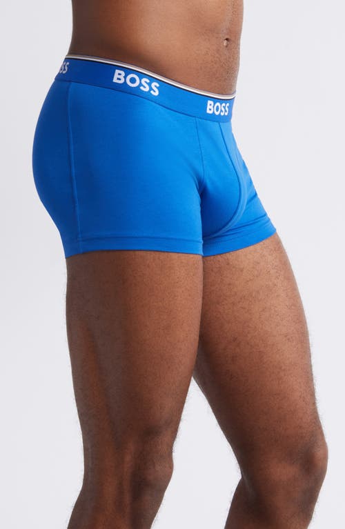 Shop Hugo Boss Boss Assorted 3-pack Power Stretch Cotton Trunks In Blue Multi