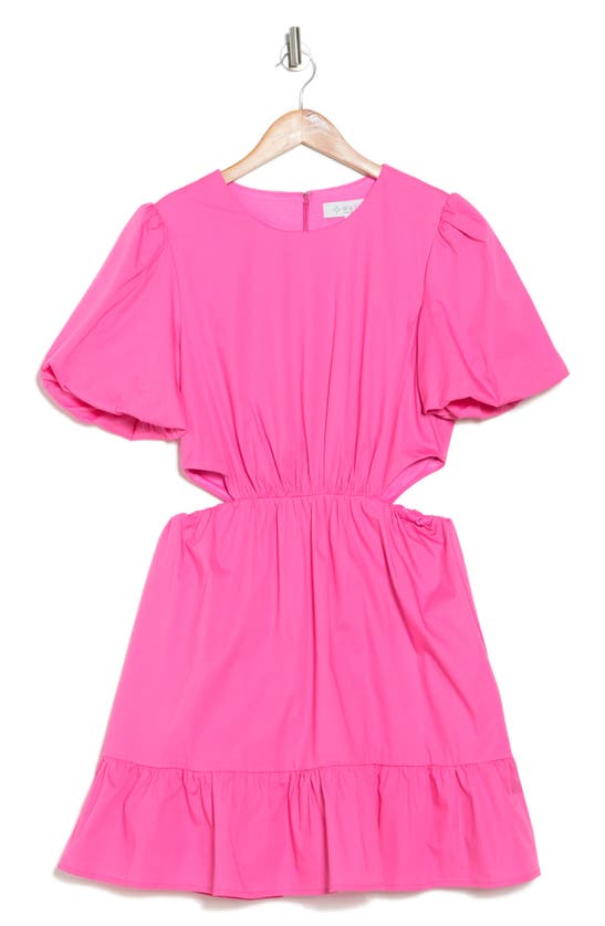 Wayf Puff Sleeve Side Cutout Minidress In Hot Pink