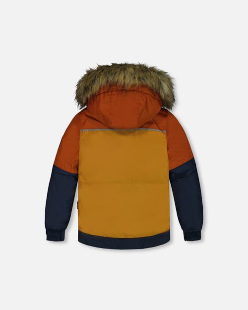 Shop Deux Par Deux Boy's Two Piece Snowsuit Colorblock Burnt Orange, Brown And Navy In Dress Blue