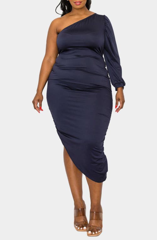 Shop L I V D Gaia One-shoulder Asymmetric Body-con Midi Dress In Navy