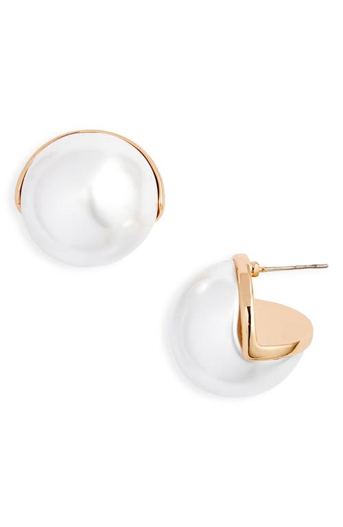 Shop Open Edit Jumbo Faux Pearl Button Stud Earrings In White- Gold