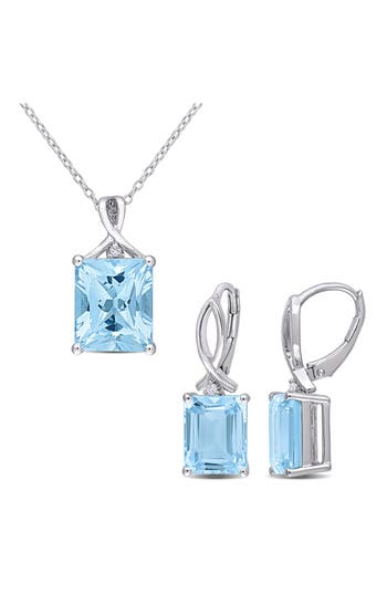 Delmar Sky Blue Topaz & White Topaz Earrings & Pendant Necklace Set In Blue