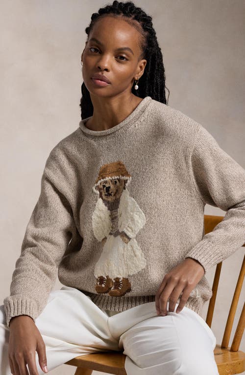 Shop Polo Ralph Lauren Creamy Bear Intarsia Roll Neck Sweater In Mushroom Marl Multi