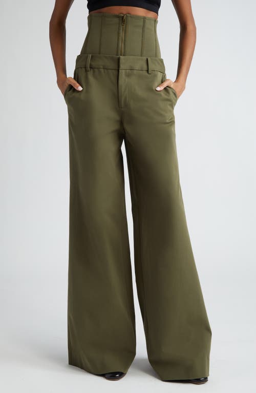 Cotton Bustier Wide Leg Trousers in Olive