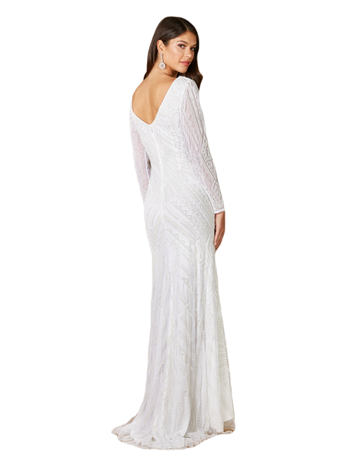 Lara New York Gretchen V-neck Long Sleeve Wedding Dress In Ivory