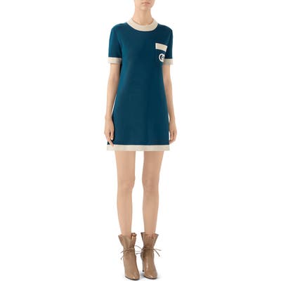 Gucci Interlocking-G Wool Sweater Minidress, Blue