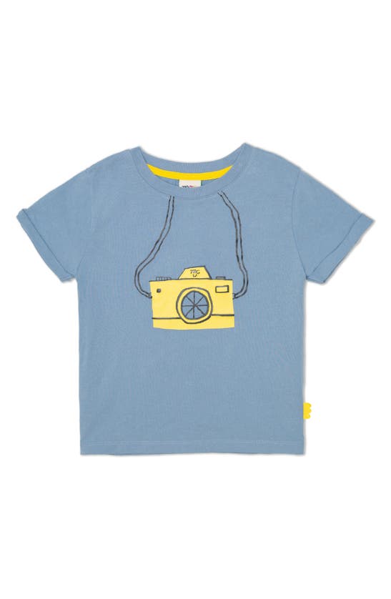 Mon Coeur Kids' Camera Graphic T-shirt In Faded Denim