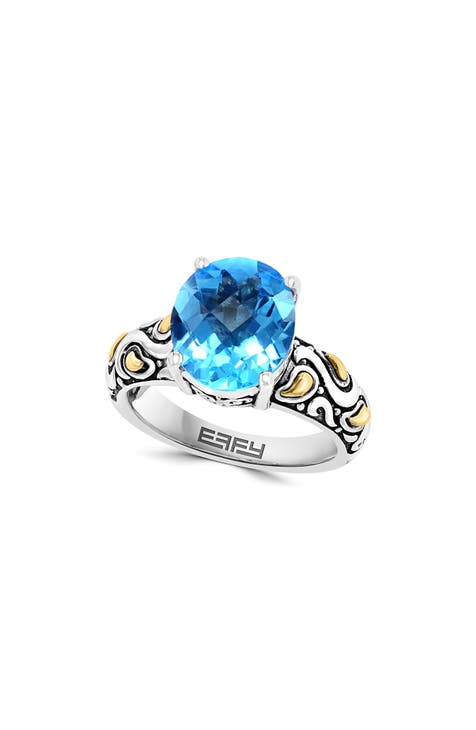 18K Yellow Gold & Sterling Silver Blue Topaz Ring